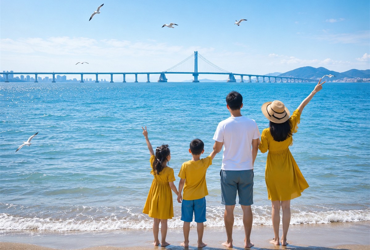 大连多日游亲子家庭看海配图